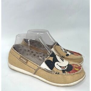 Crocs Loafers Women's Size 7 Mickey Mouse Slip On Canvas Tan Disney Comfort